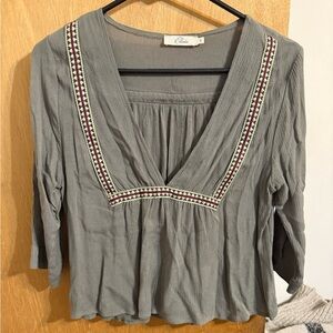 Chico's Olive Embroidered Blouse